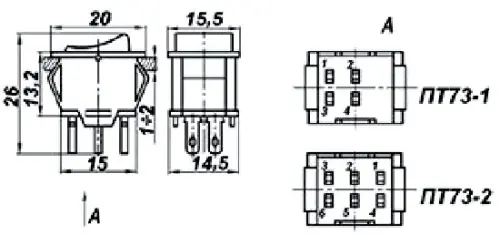 ПТ73-2-1 тумблер (Черный) фото 3